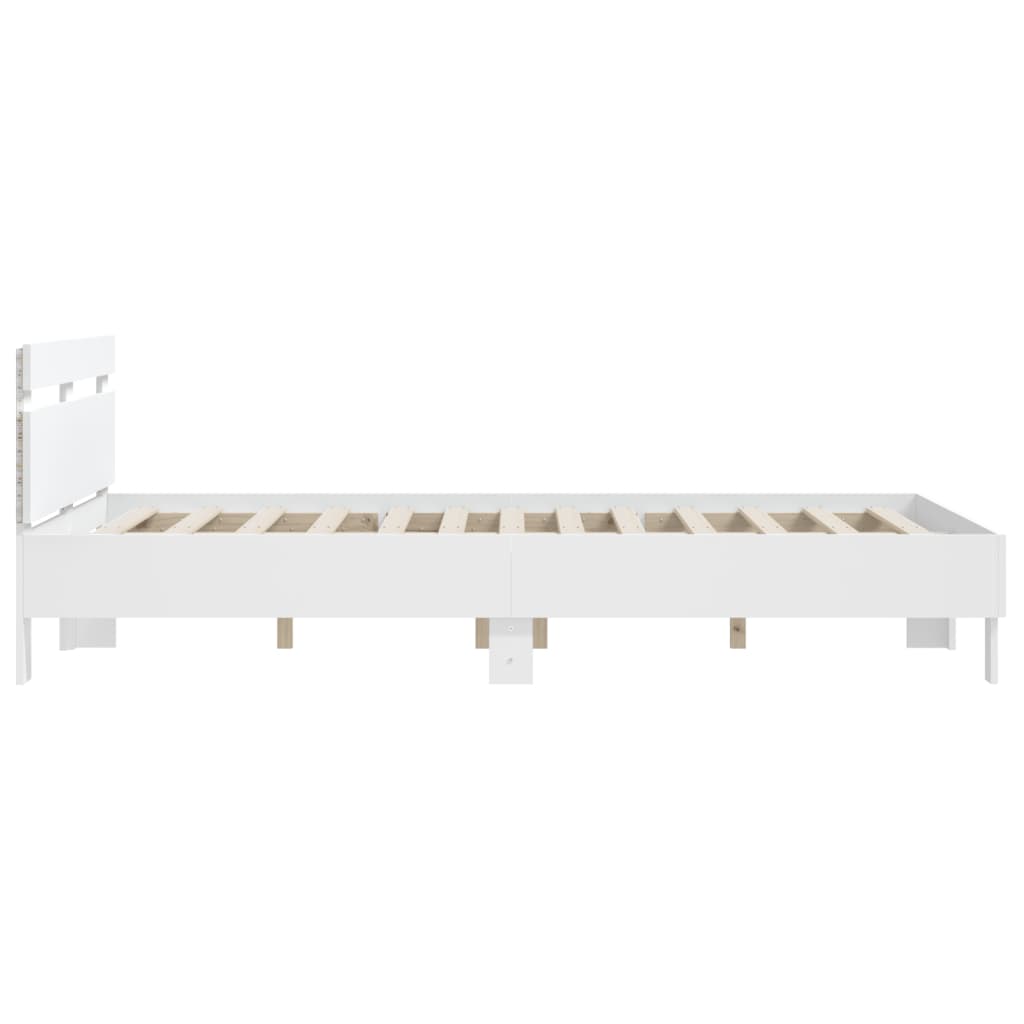 Sengeramme med hodegavl og LED hvit 140x190 cm
