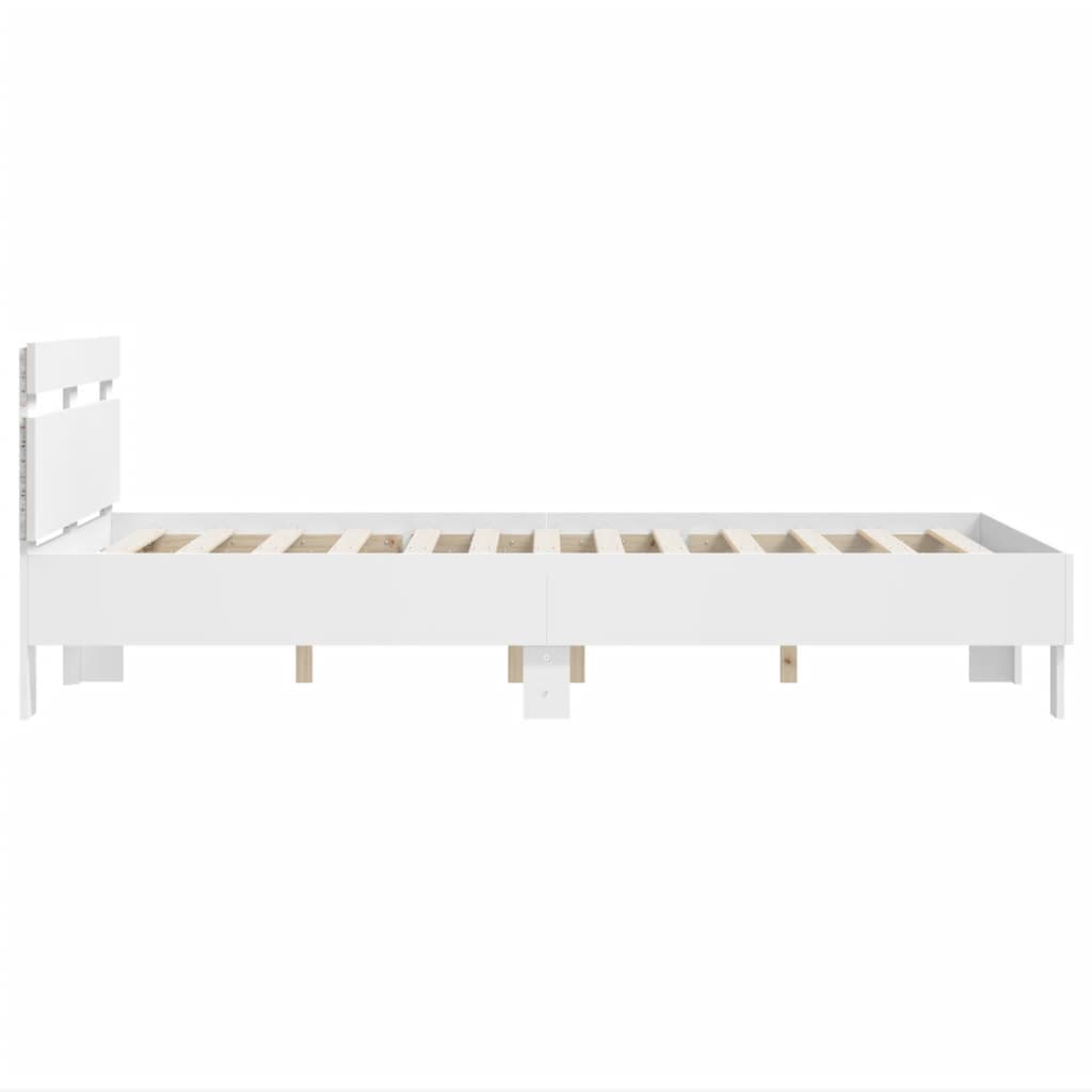 Sengeramme med hodegavl og LED hvit 135x190 cm