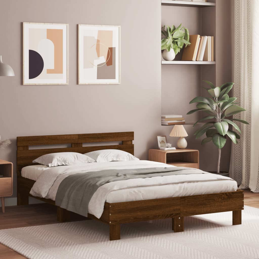 Sengeramme med hodegavl og LED brun eik 120x190 cm