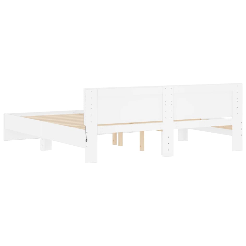 Sengeramme med sengegavl og LED hvit 200x200 cm