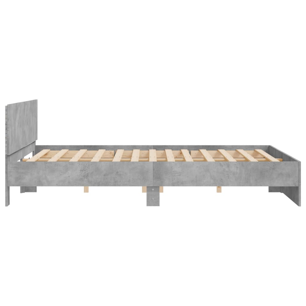 Sengeramme med hodegavl og LED betonggrå 200x200 cm