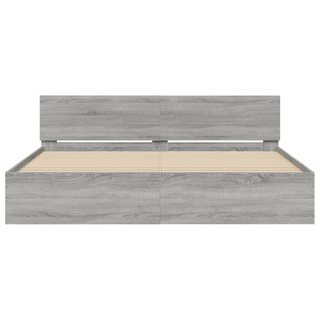 Sengeramme med hodegavl og LED grå sonoma 200x200 cm