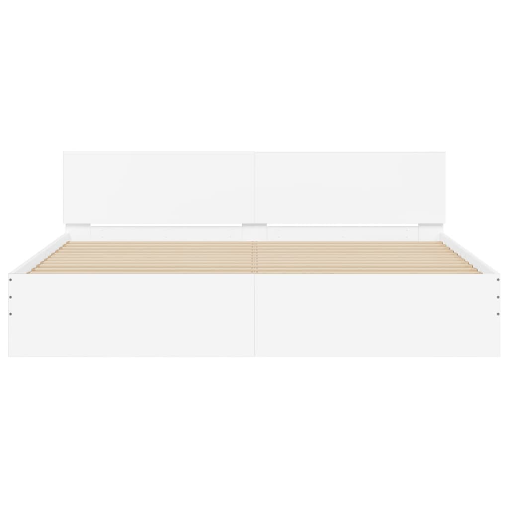 Sengeramme med hodegavl og LED hvit 180x200 cm