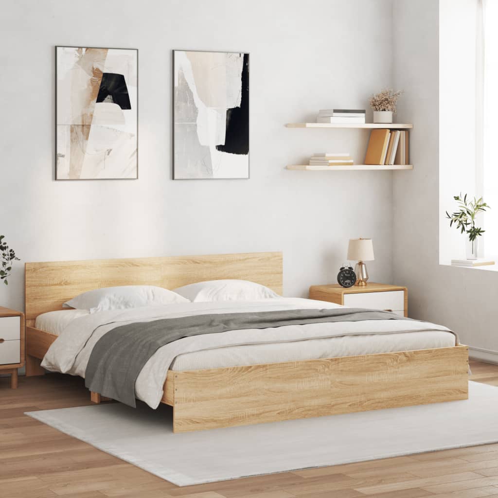 Sengeramme med hodegavl og LED sonoma eik 180x200 cm