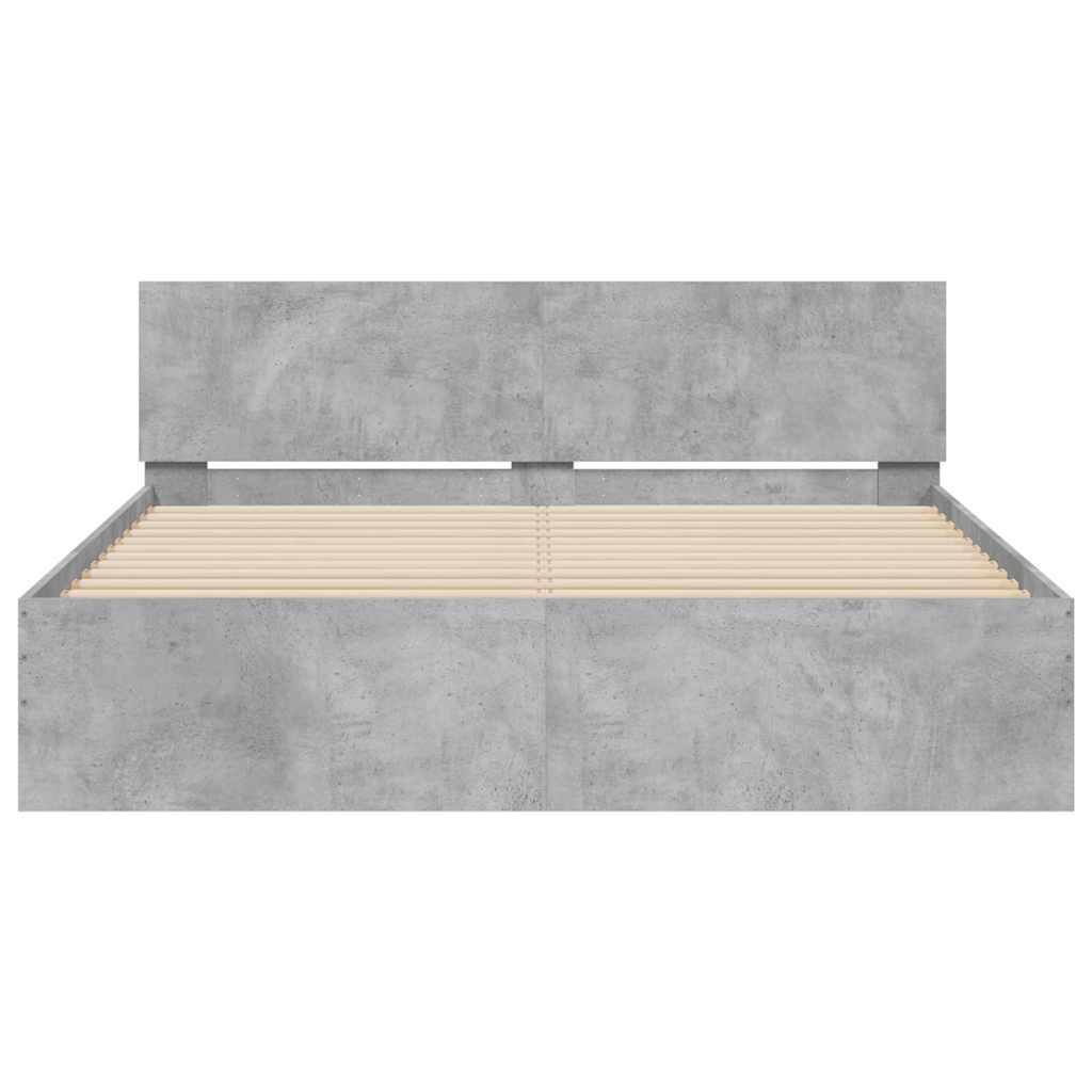 Sengeramme med hodegavl og LED betonggrå 150x200 cm