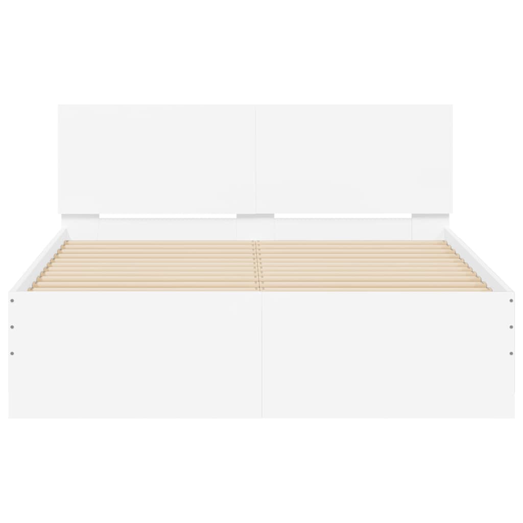Sengeramme med hodegavl og LED hvit 140x190 cm