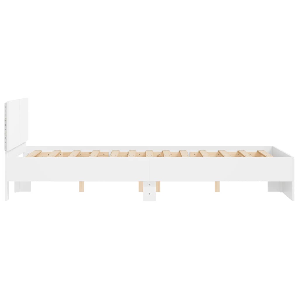 Sengeramme med hodegavl og LED hvit 140x190 cm