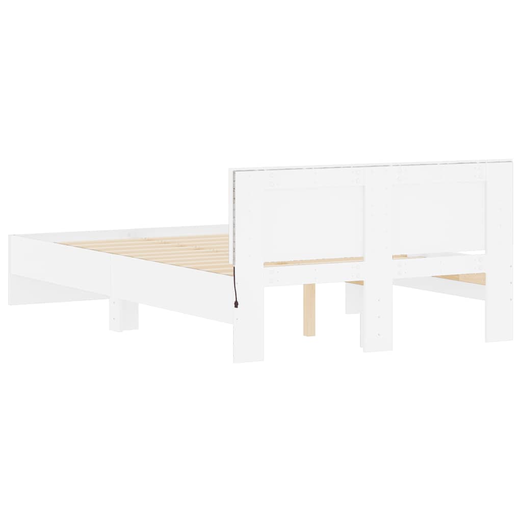 Sengeramme med hodegavl og LED hvit 140x190 cm