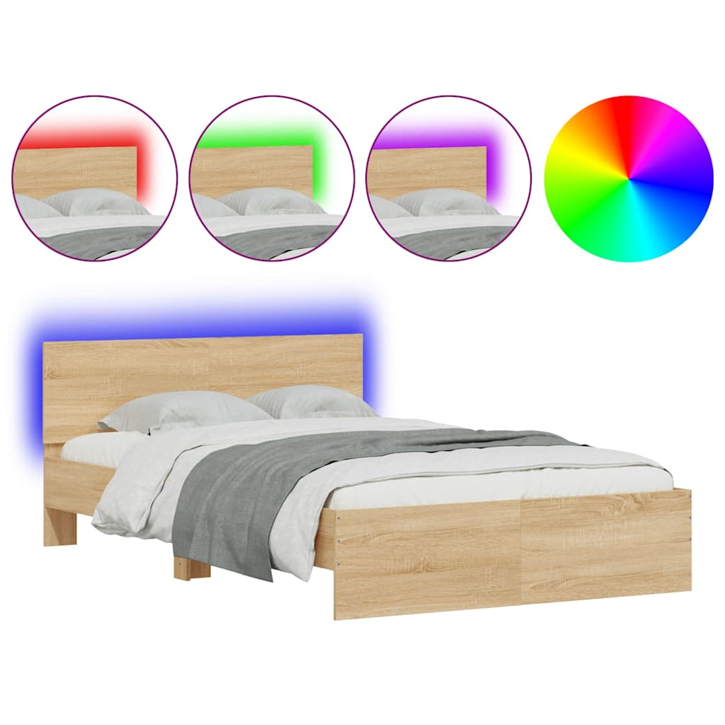 Sengeramme med hodegavl og LED sonoma eik 140x190 cm