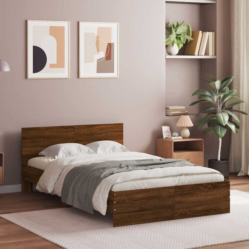 Sengeramme med hodegavl og LED brun eik 140x190 cm