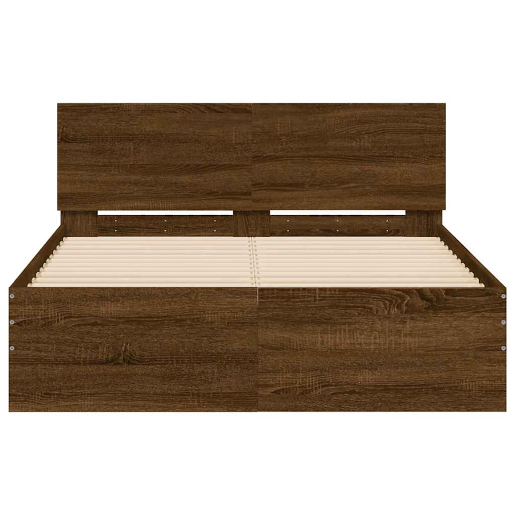 Sengeramme med hodegavl og LED brun eik 140x190 cm