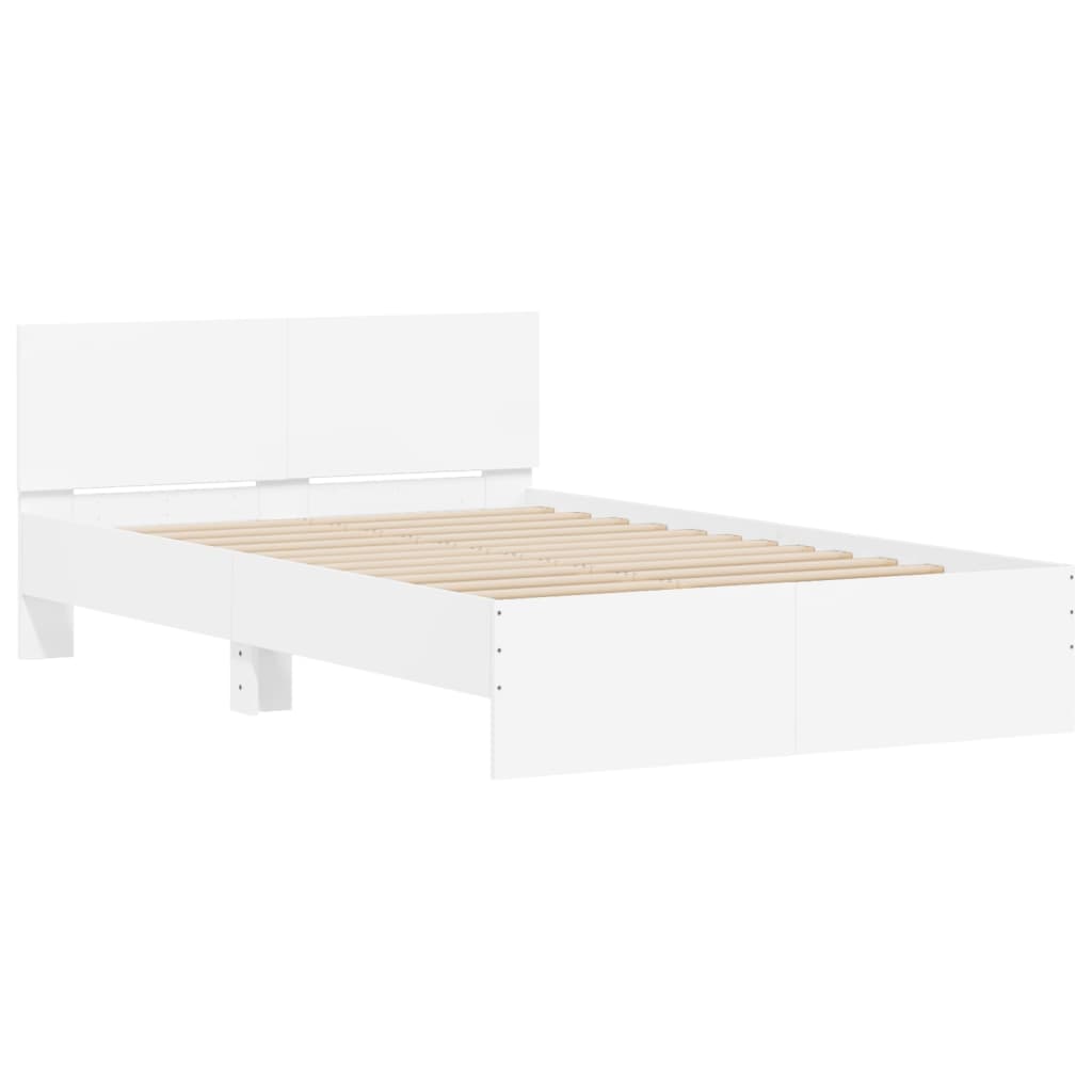 Sengeramme med hodegavl og LED hvit 135x190 cm