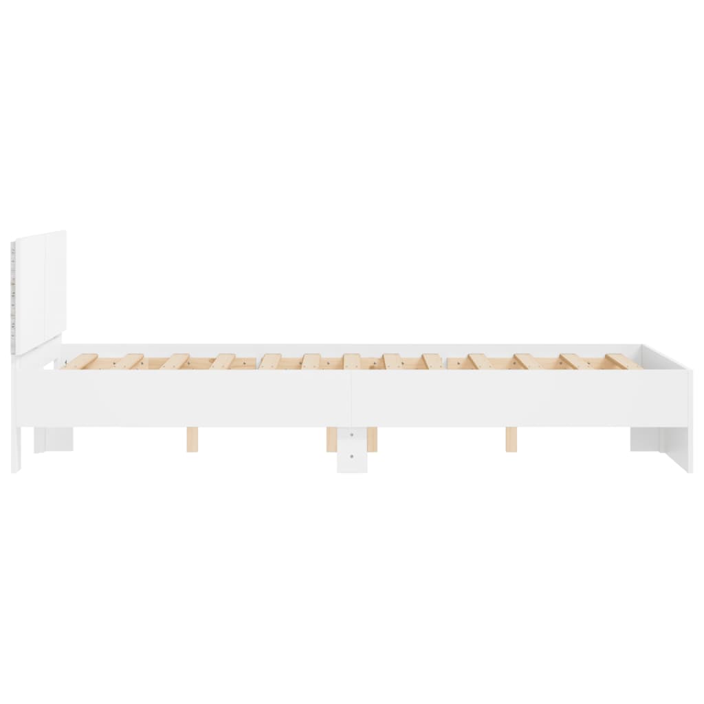 Sengeramme med hodegavl og LED hvit 135x190 cm