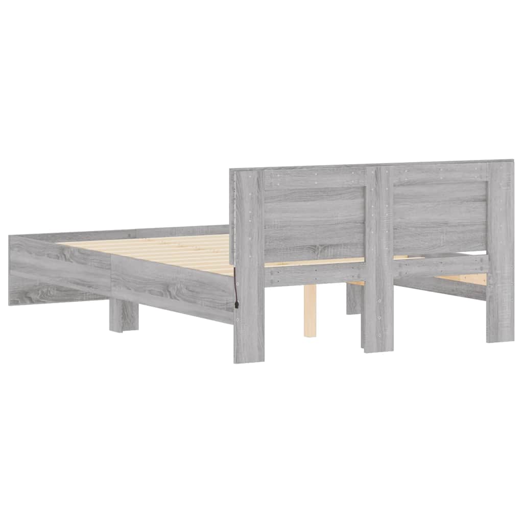 Sengeramme med hodegavl og LED grå sonoma 120x190 cm