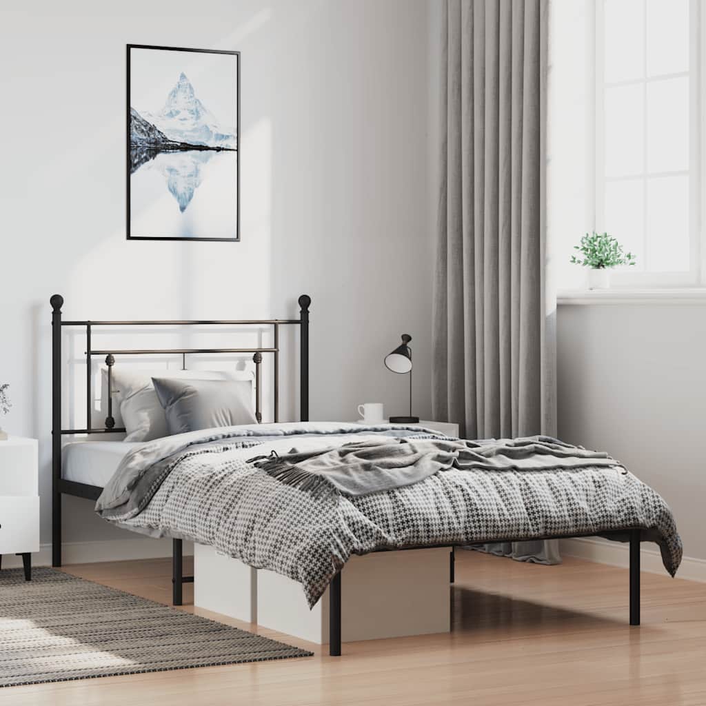 Sengeramme i metall med hodegavl svart 100x200 cm