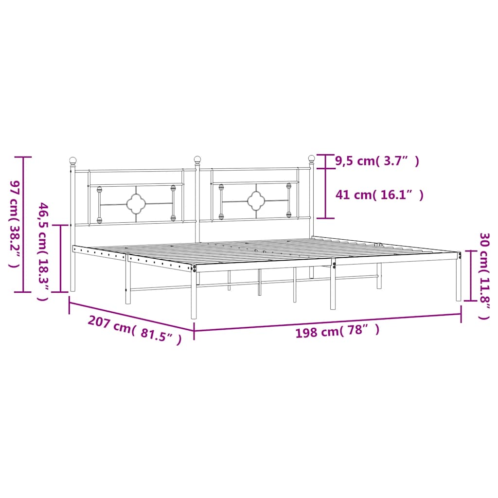 Sengeramme i metall med sengegavl svart 193x203 cm