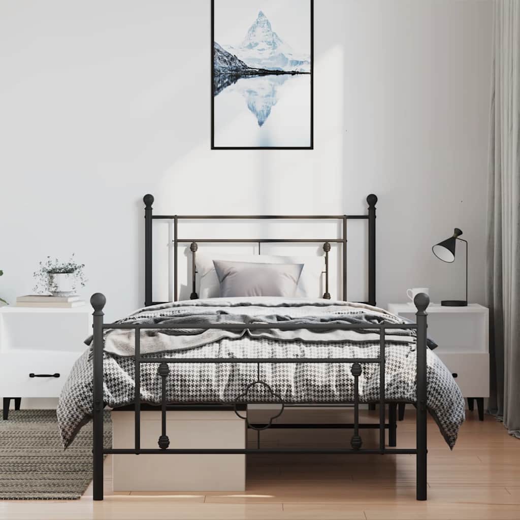 Sengeramme i metall med hode- og fotgavl svart 100x200 cm
