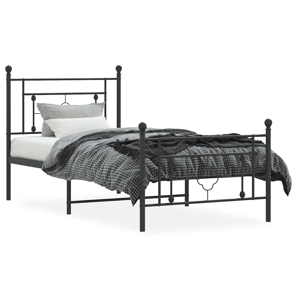 Sengeramme i metall med hode- og fotgavl svart 100x200 cm