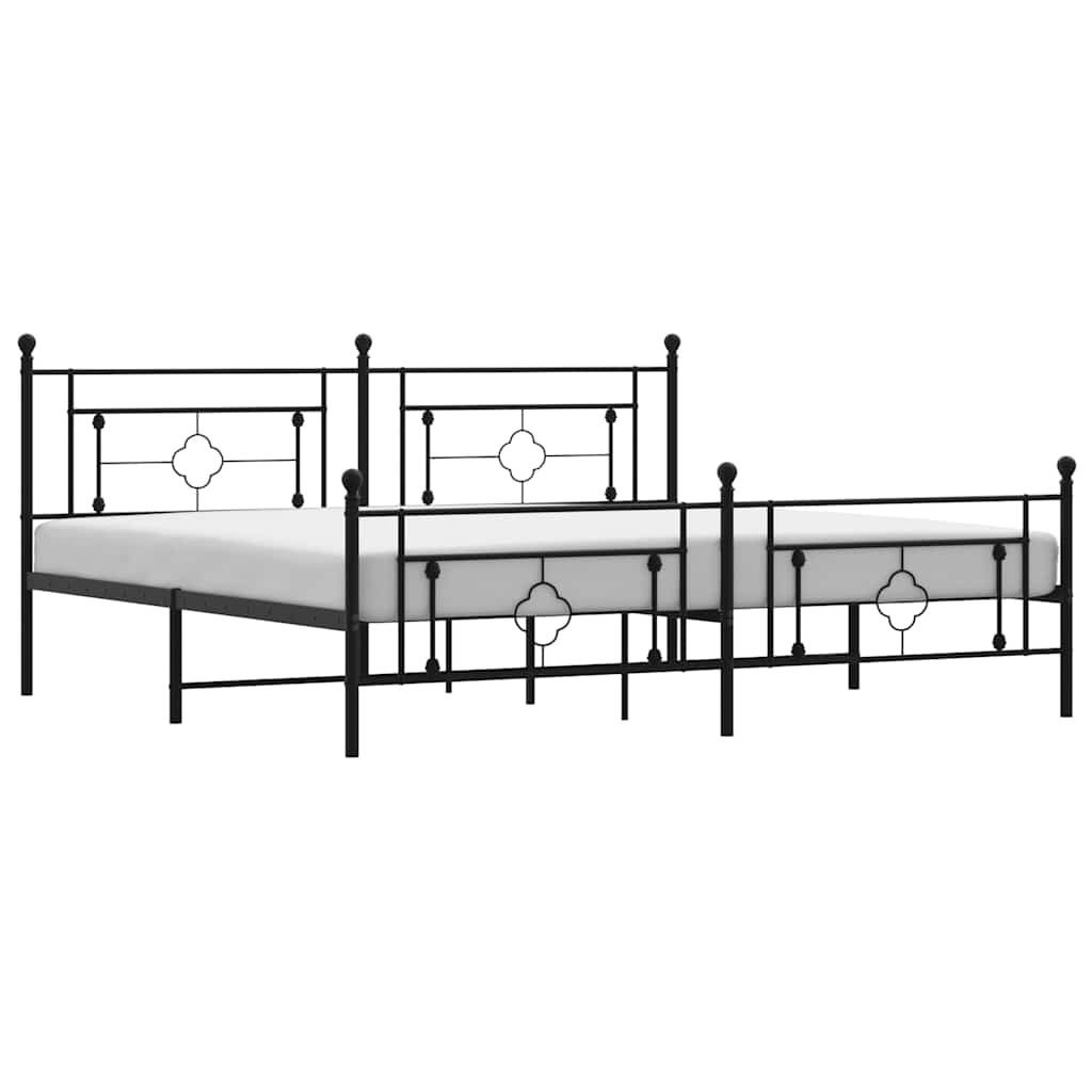 Sengeramme i metall med hode- og fotgavl svart 193x203 cm