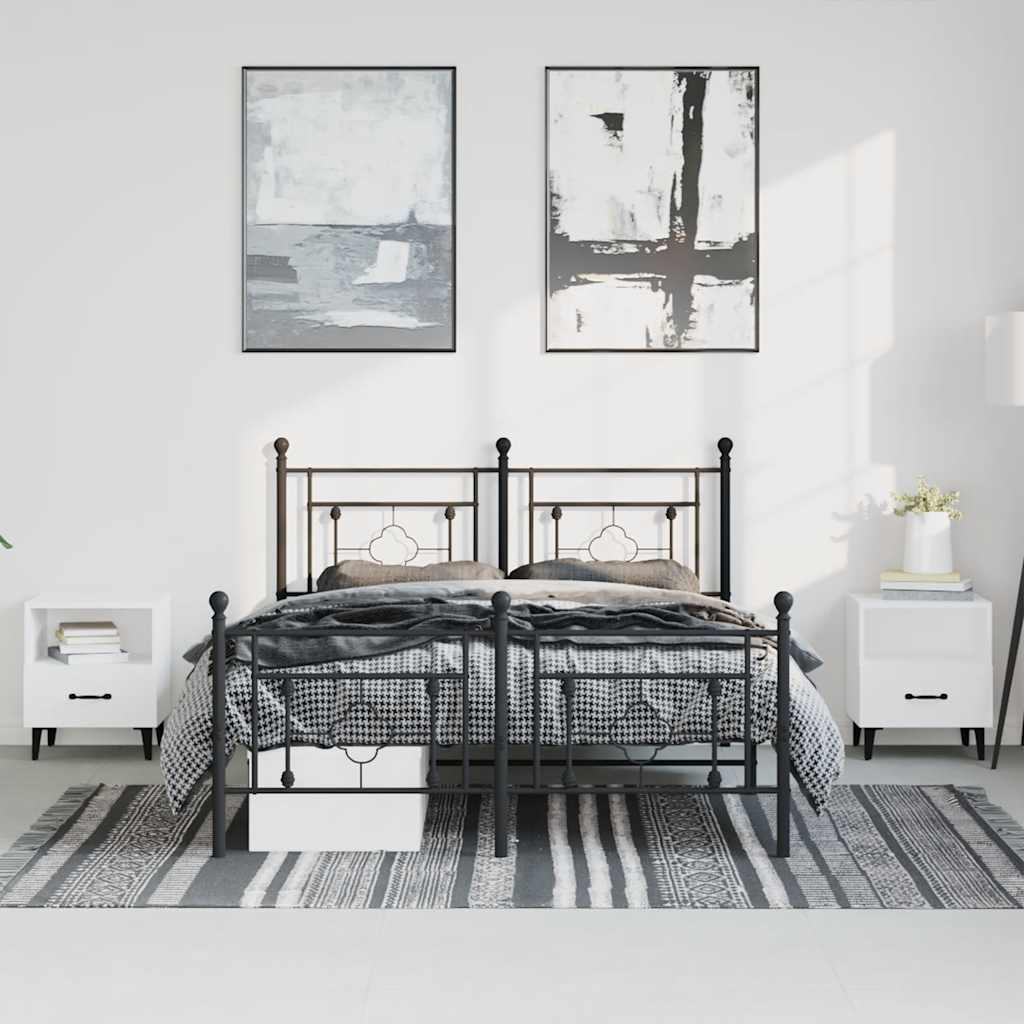 Sengeramme i metall med hode- og fotgavl svart 193x203 cm
