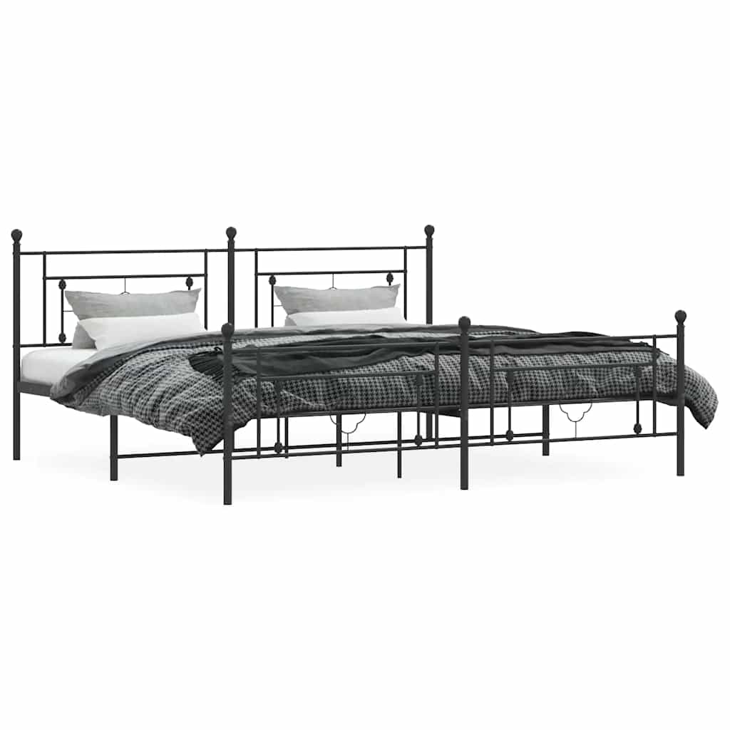 Sengeramme i metall med hode- og fotgavl svart 193x203 cm