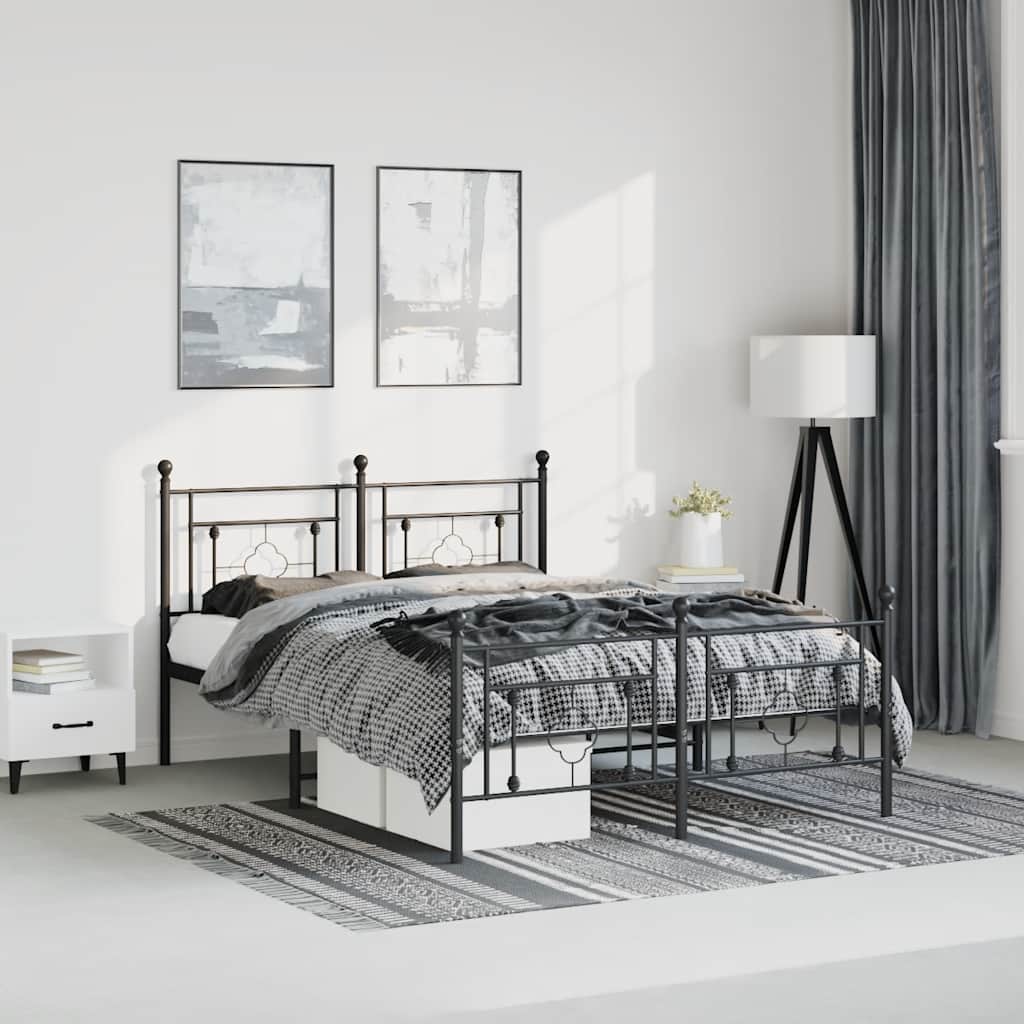 Sengeramme i metall med hode- og fotgavl svart 193x203 cm