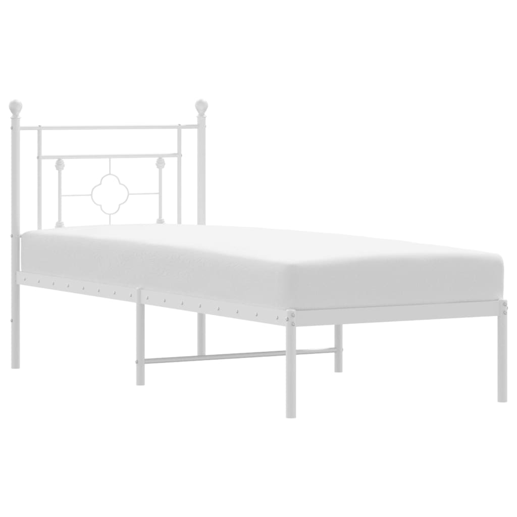 Sengeramme i metall uten madrass med hodegavl hvit 75x190 cm