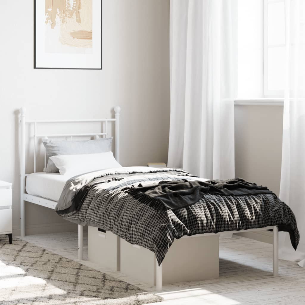 Sengeramme i metall uten madrass med hodegavl hvit 75x190 cm