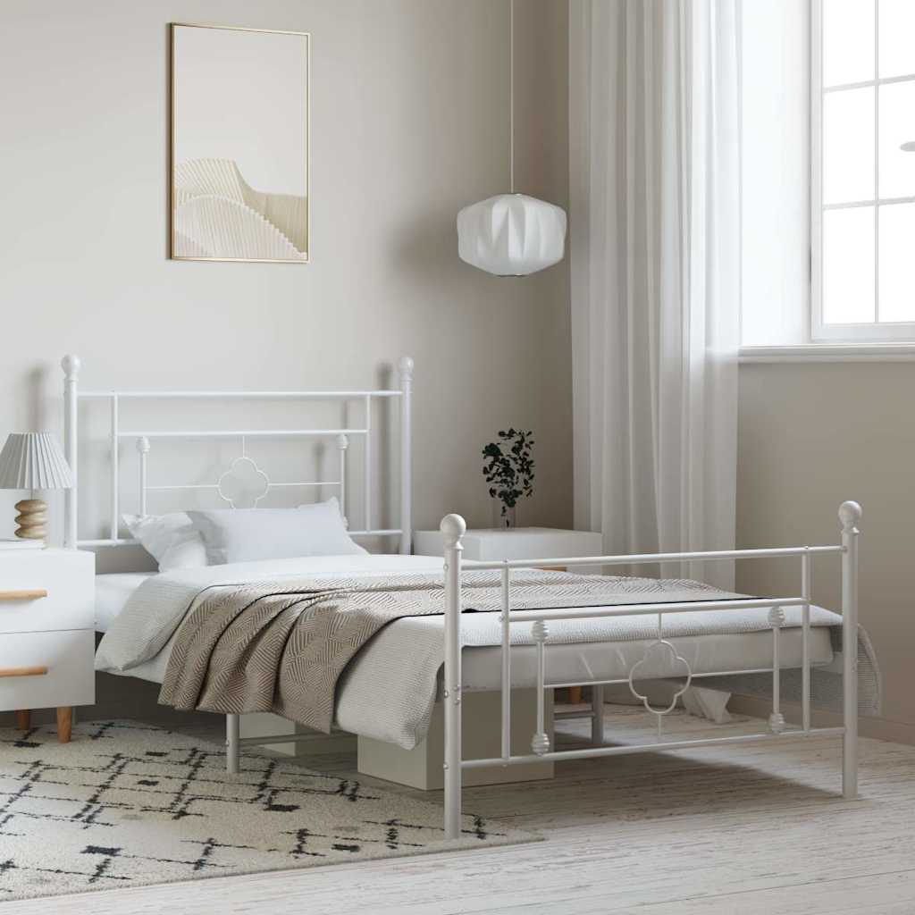 Sengeramme i metall med hode- og fotgavl hvit 100x200 cm