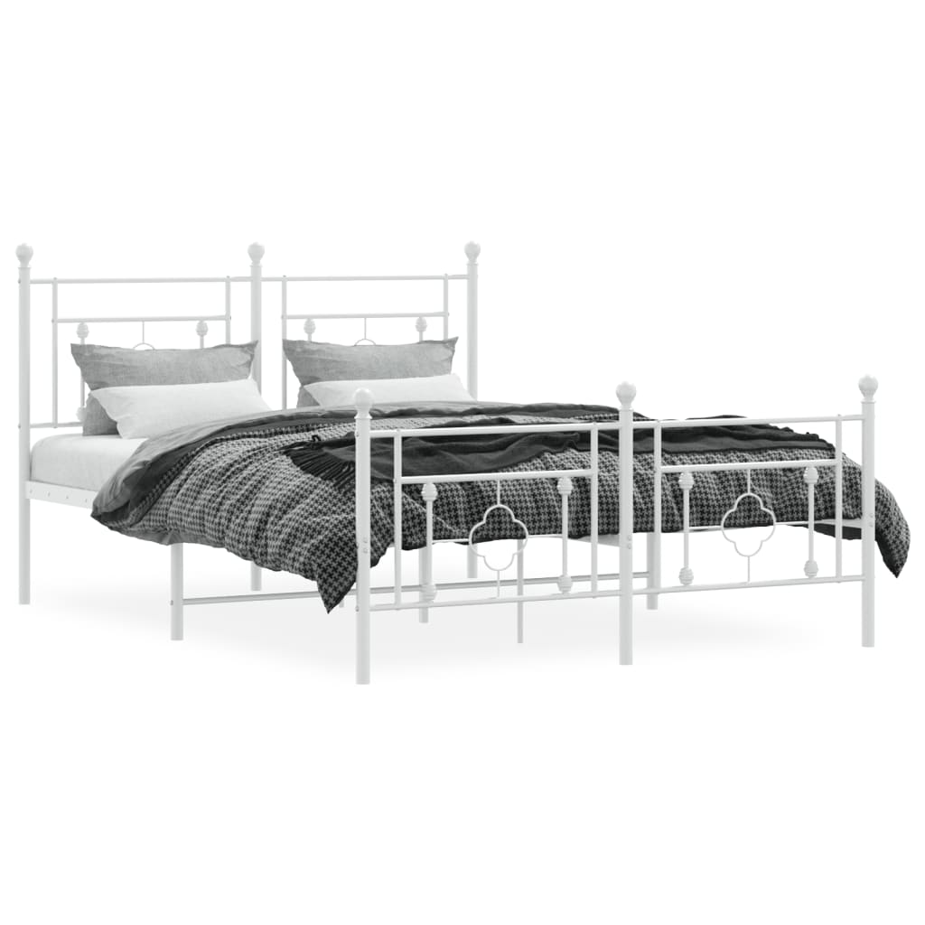 Sengeramme i metall med hode- og fotgavl hvit 135x190 cm