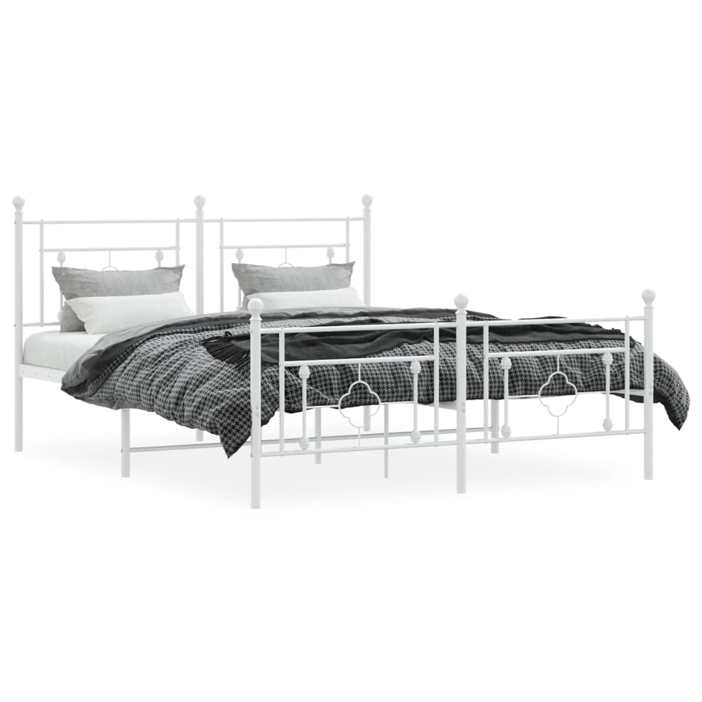 Sengeramme i metall med hode- og fotgavl hvit 160x200 cm