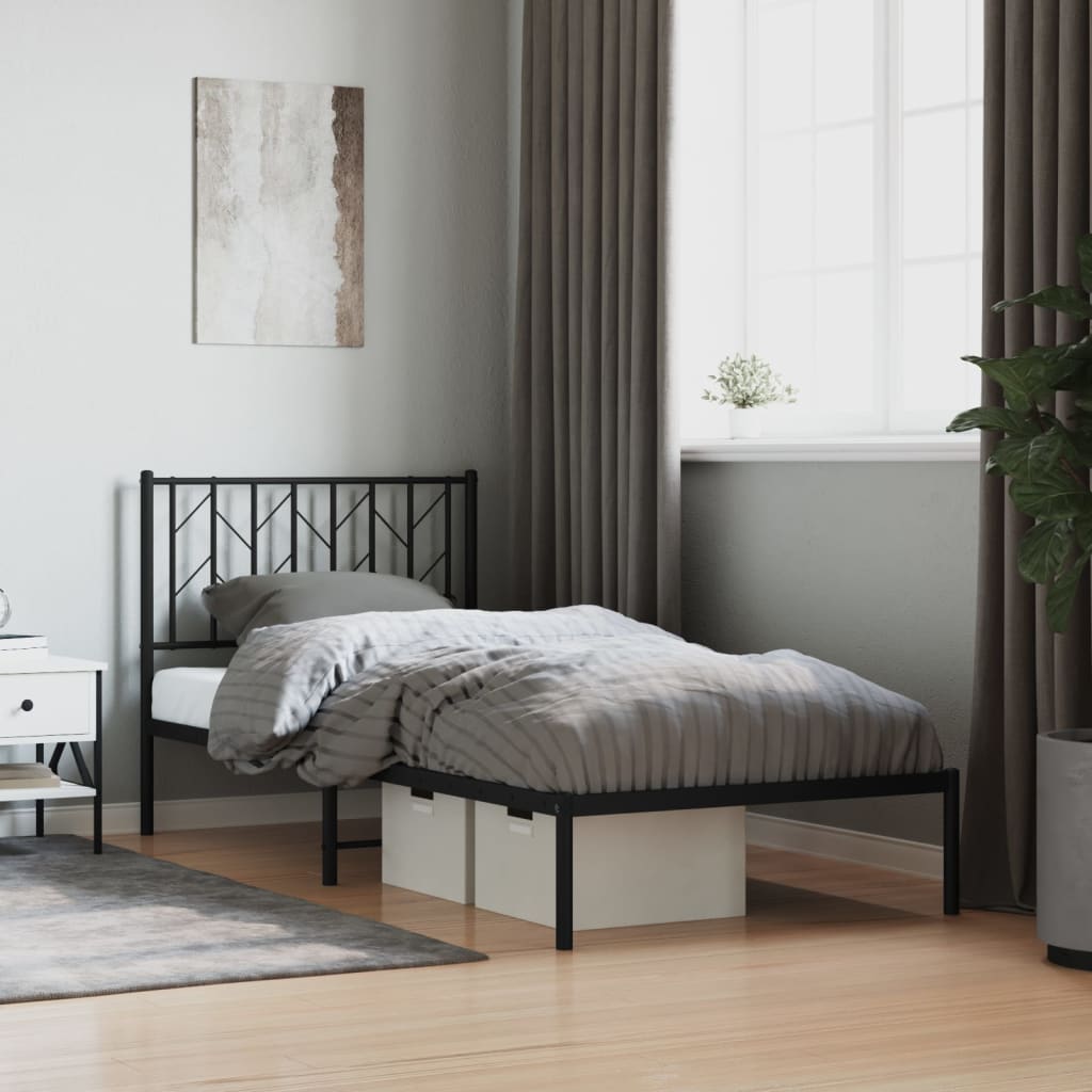 Sengeramme i metall med hodegavl svart 90x190 cm vidaXL
