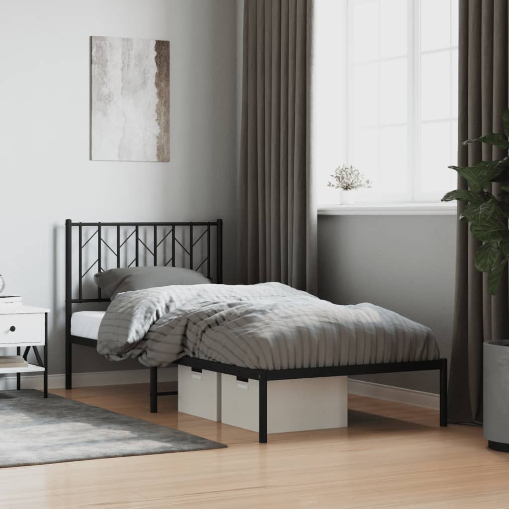 Sengeramme i metall med hodegavl svart 90x200 cm vidaXL