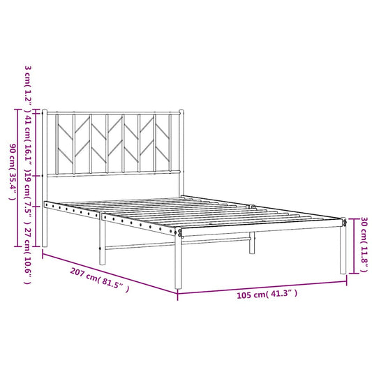 Sengeramme i metall med hodegavl svart 100x200 cm