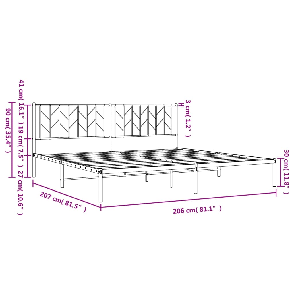 Sengeramme i metall med sengegavl svart 200x200 cm vidaXL
