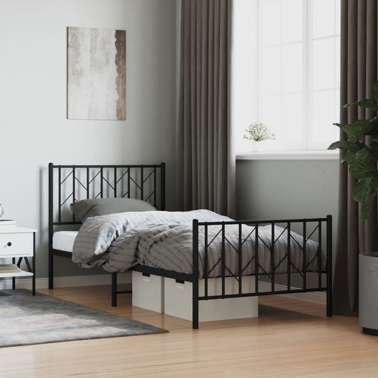 Sengeramme i metall med hode- og fotgavl svart 90x200 cm vidaXL