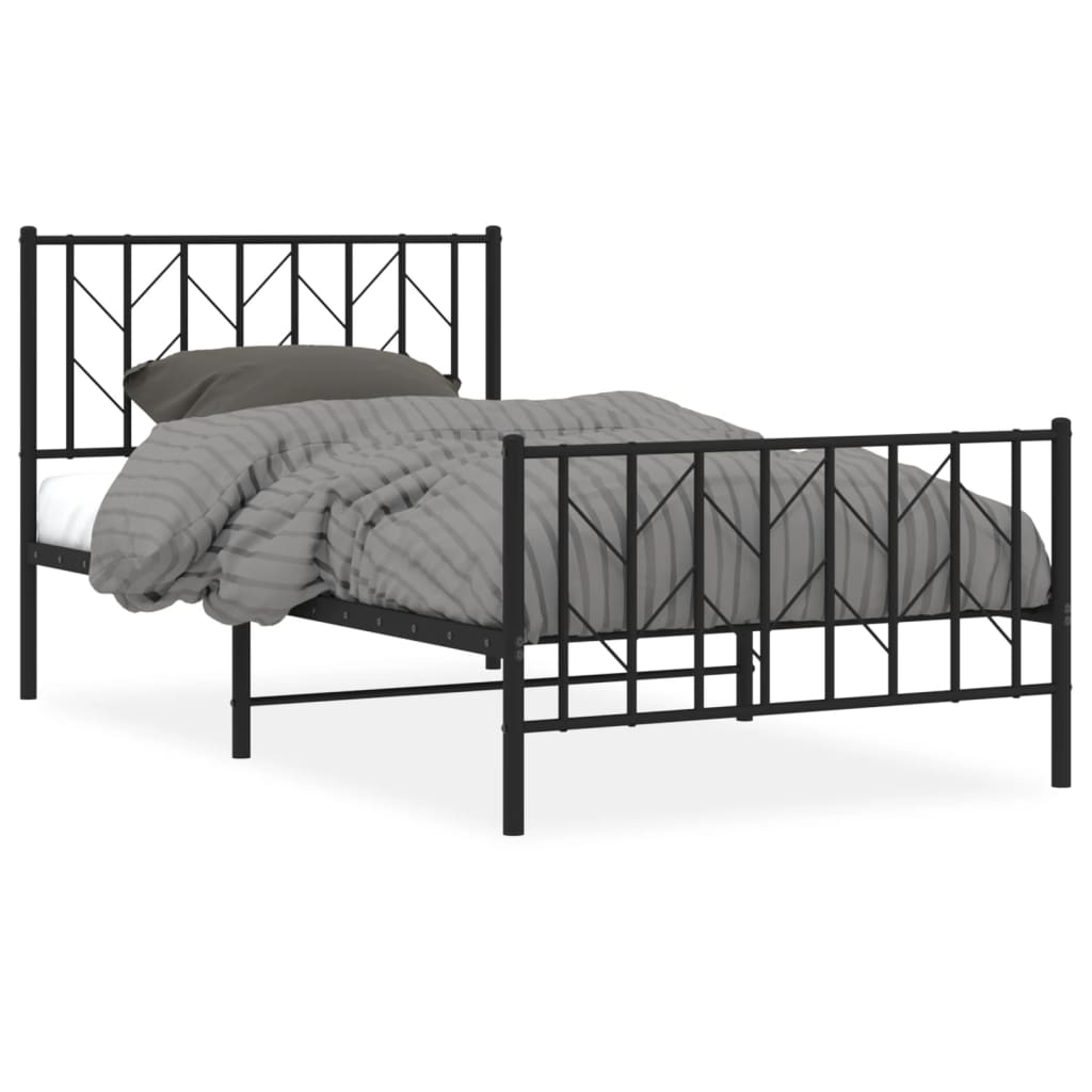 Sengeramme i metall med hode- og fotgavl svart 100x190 cm vidaXL