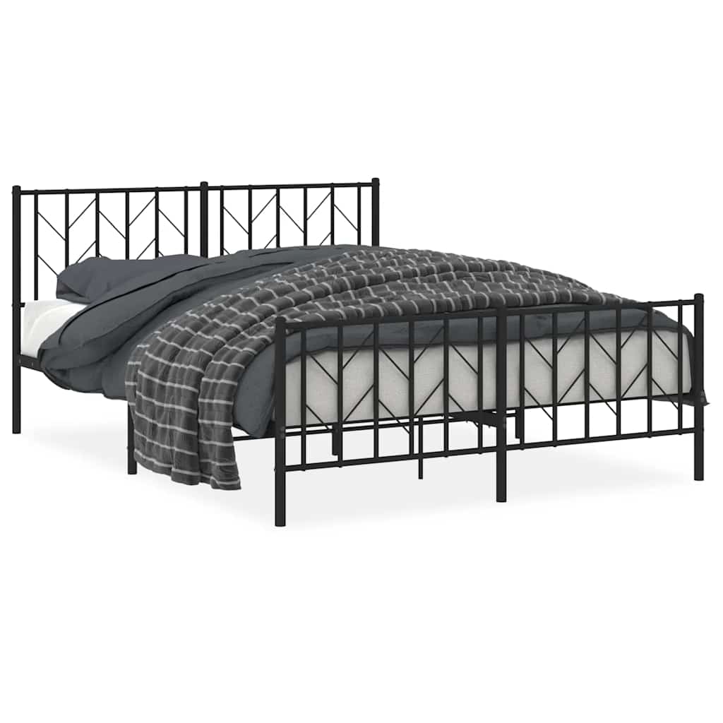 Sengeramme i metall med hode- og fotgavl svart 150x200 cm