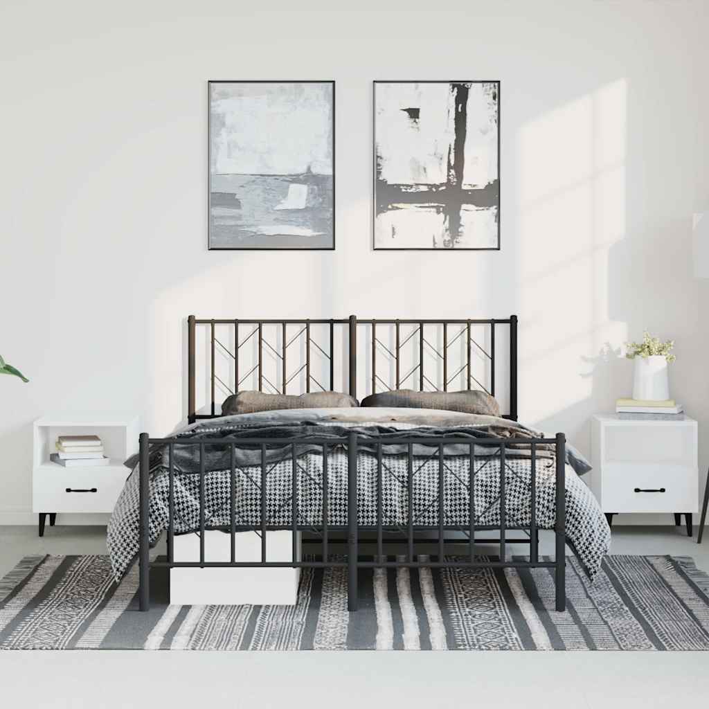 Sengeramme i metall med hode- og fotgavl svart 150x200 cm