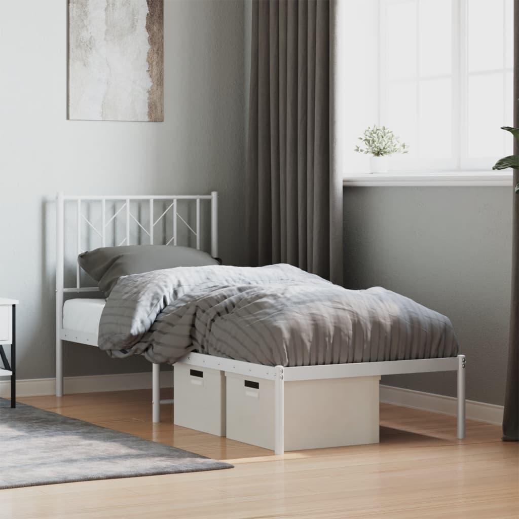 Sengeramme i metall uten madrass med hodegavl hvit 75x190 cm vidaXL