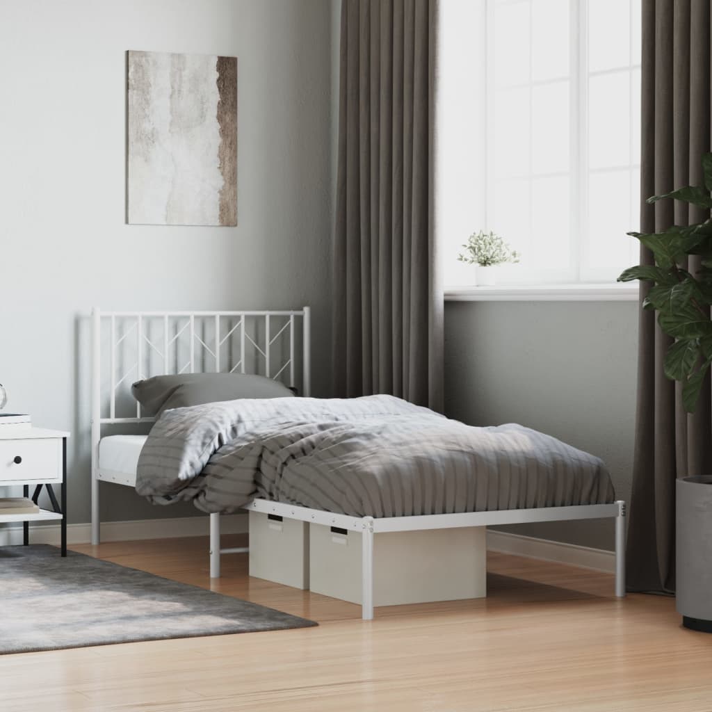 Sengeramme i metall med hodegavl hvit 90x190 cm vidaXL