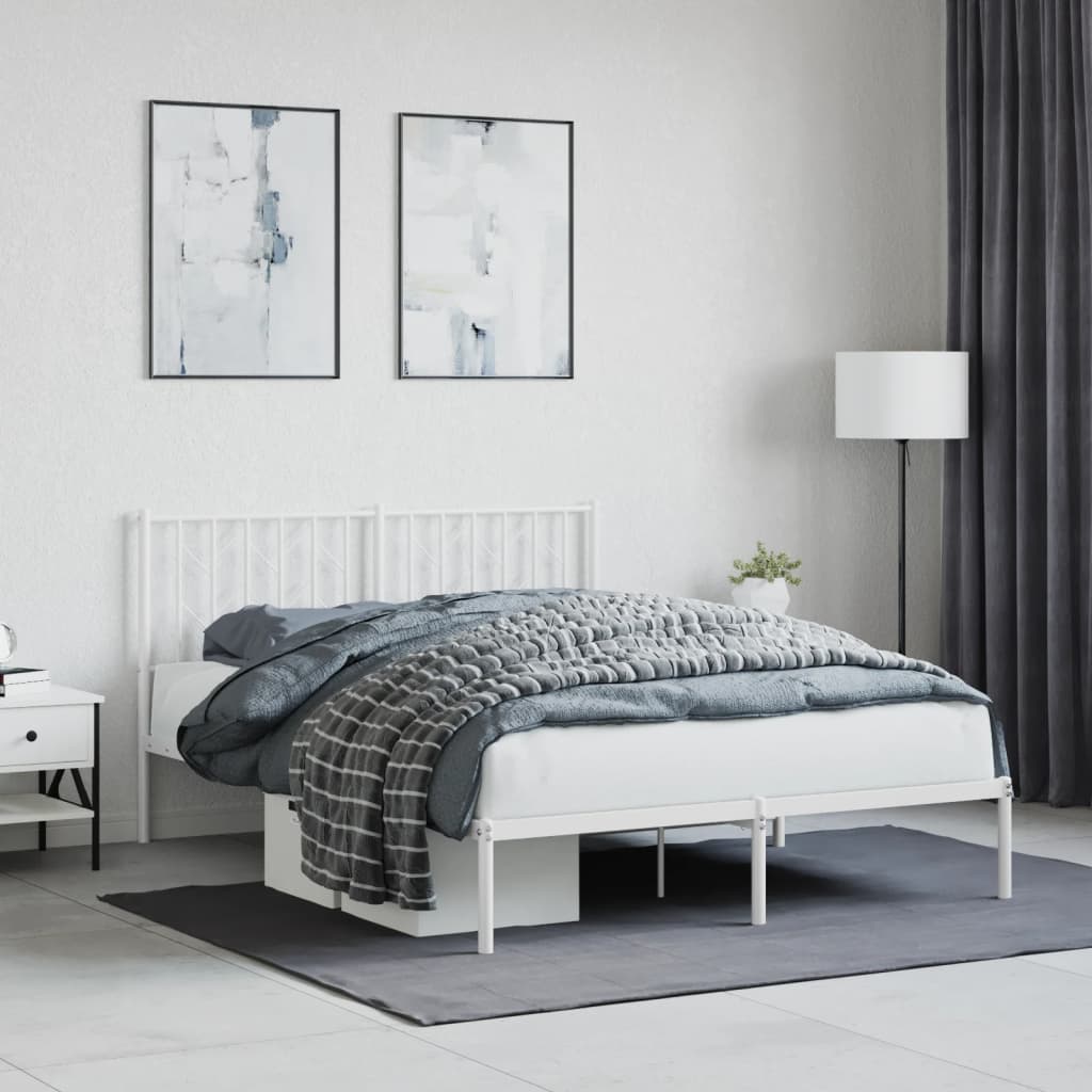 Sengeramme i metall med hodegavl hvit 140x200 cm