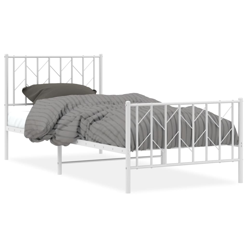 Sengeramme i metall med hode- og fotgavl hvit 90x200 cm vidaXL