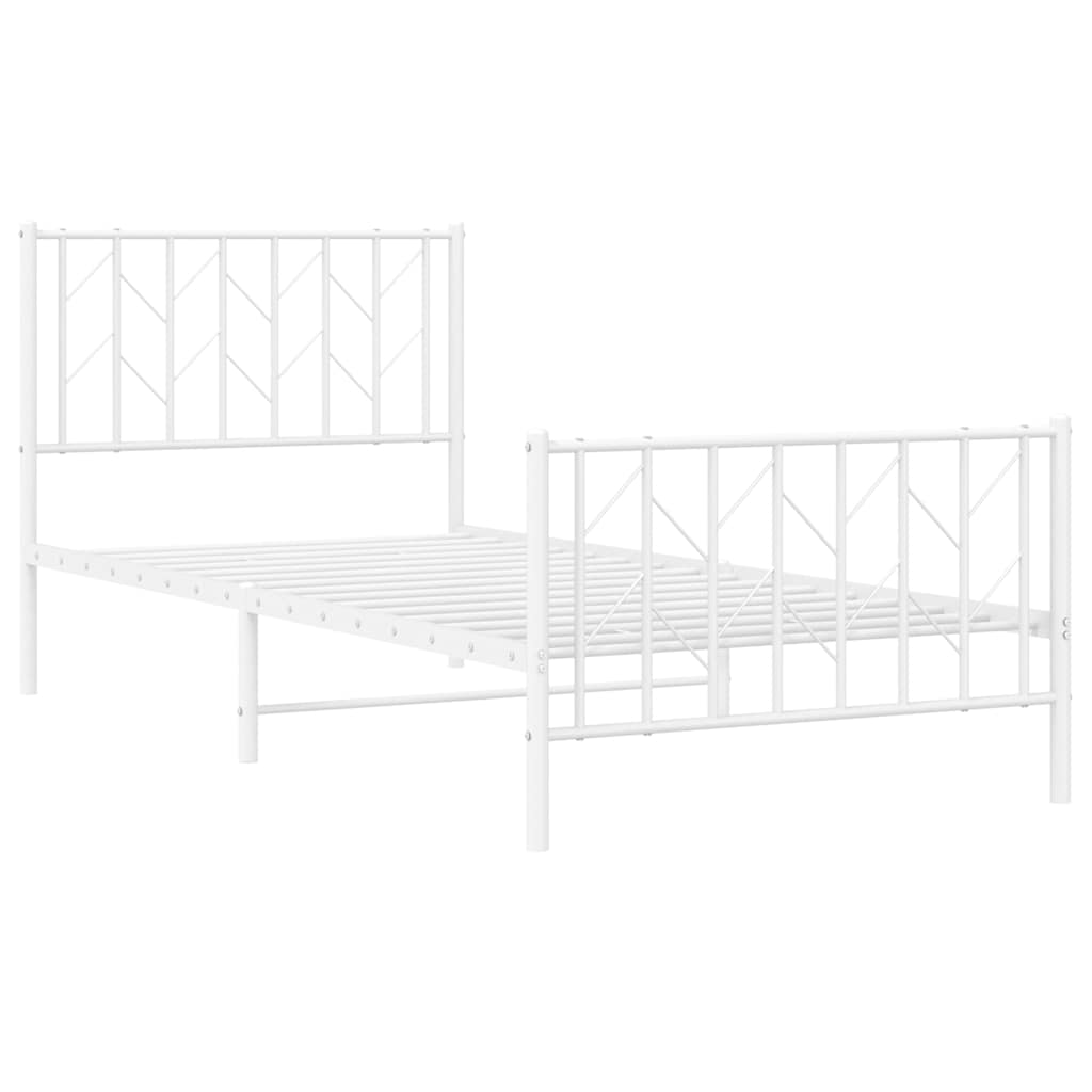 Sengeramme i metall med hode- og fotgavl hvit 90x200 cm vidaXL
