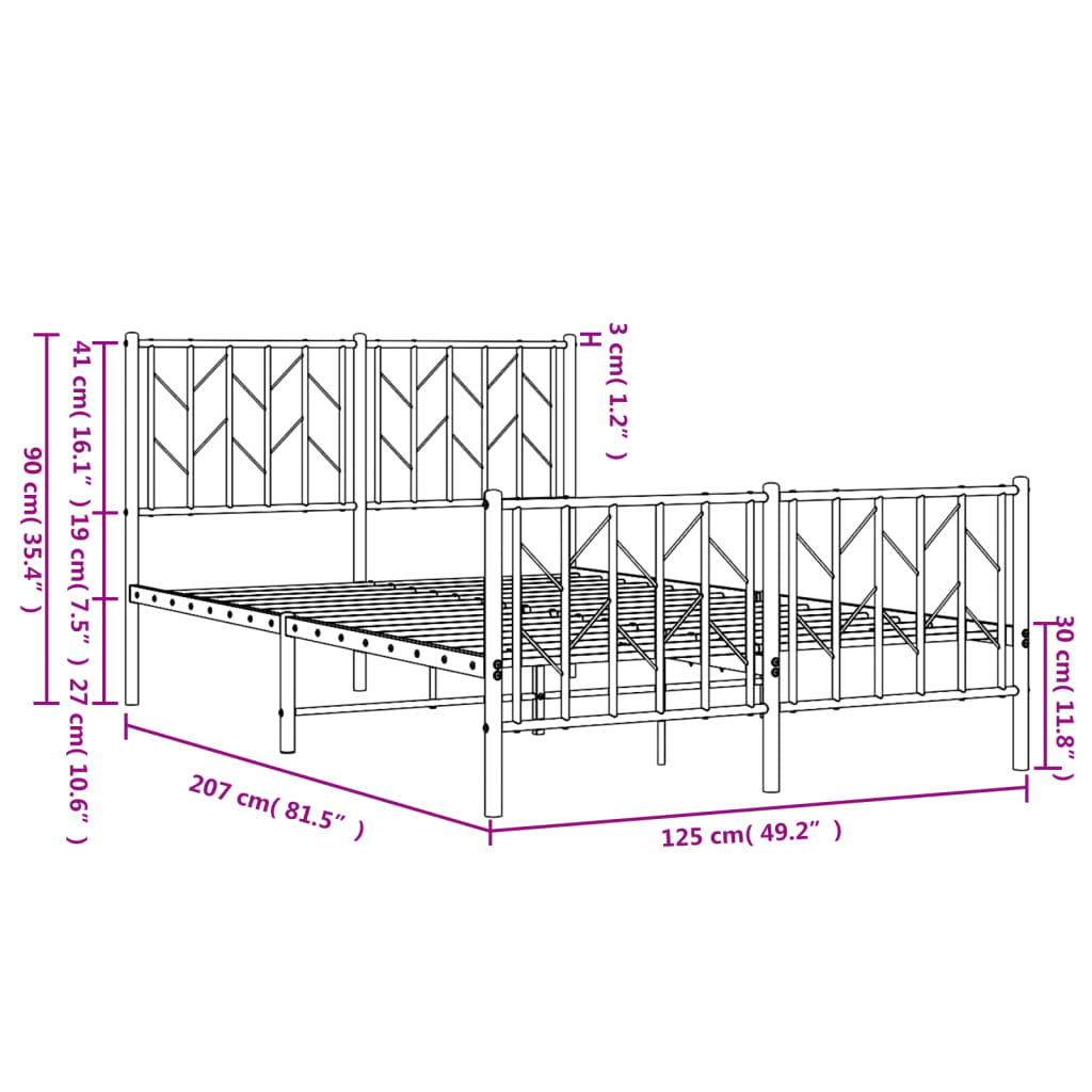Sengeramme i metall med hode- og fotgavl hvit 120x200 cm