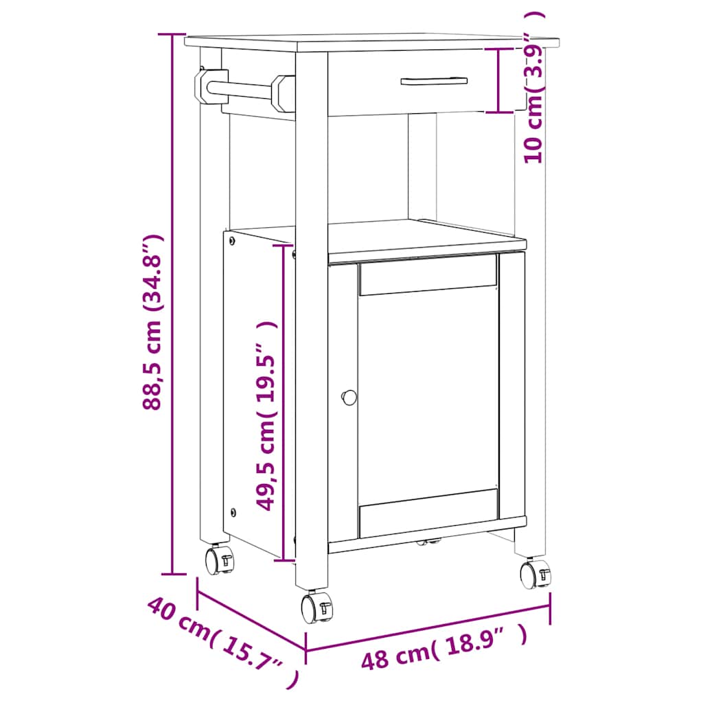 Kjøkkenvogn MONZA 48x40x88,5 cm heltre furu