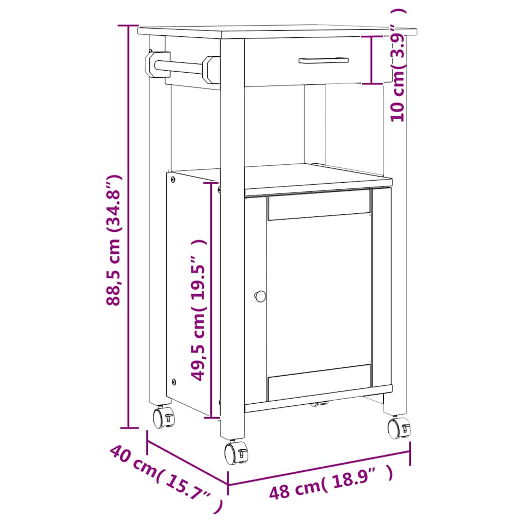 Kjøkkenvogn MONZA 48x40x88,5 cm heltre furu