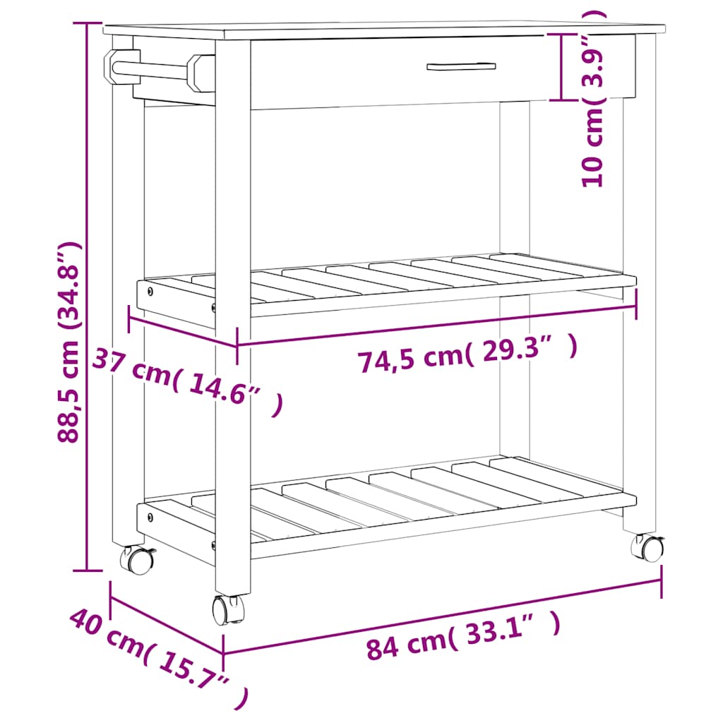 Kjøkkenvogn MONZA 84x40x88,5 cm heltre furu