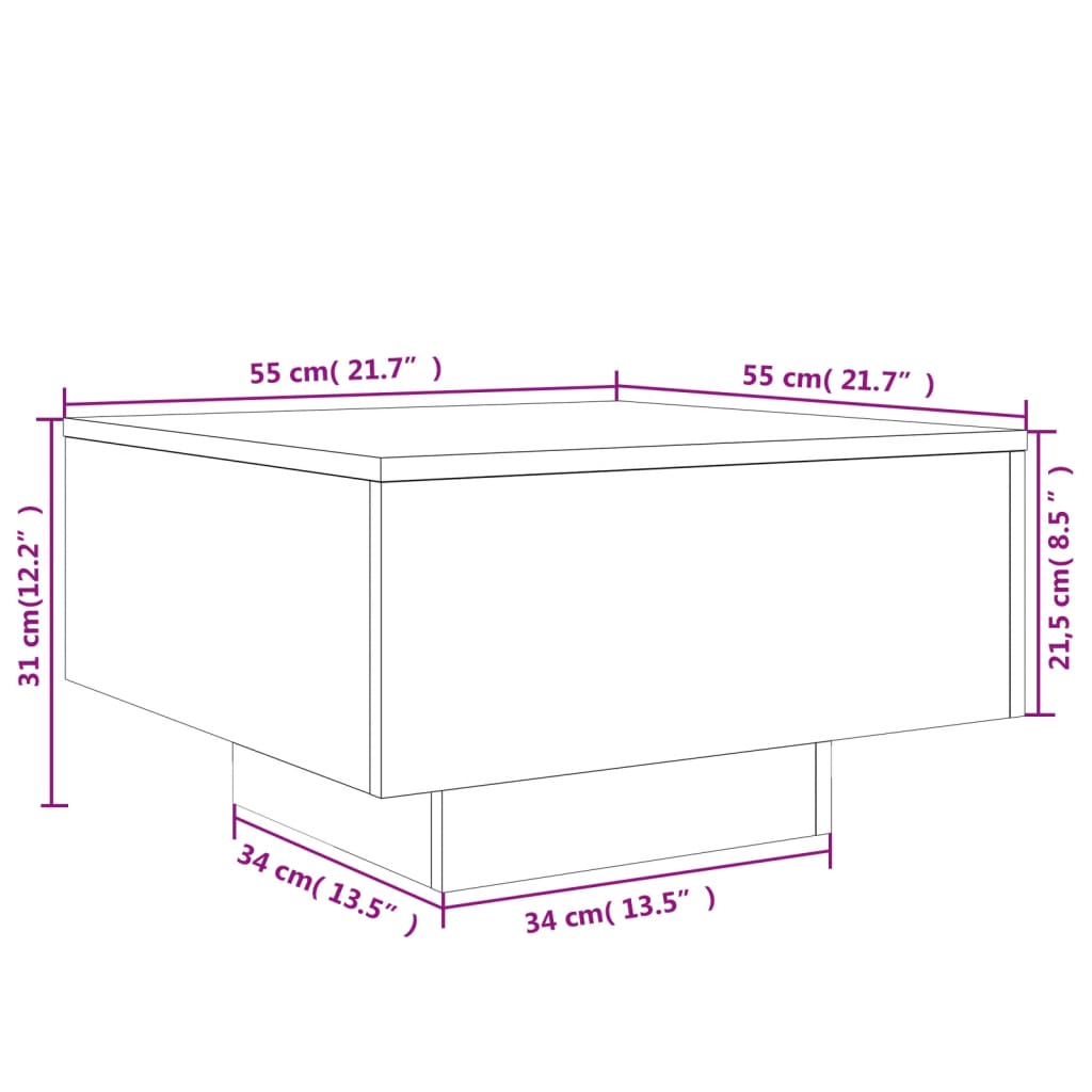 Salongbord betonggrå 55x55x31 cm konstruert tre