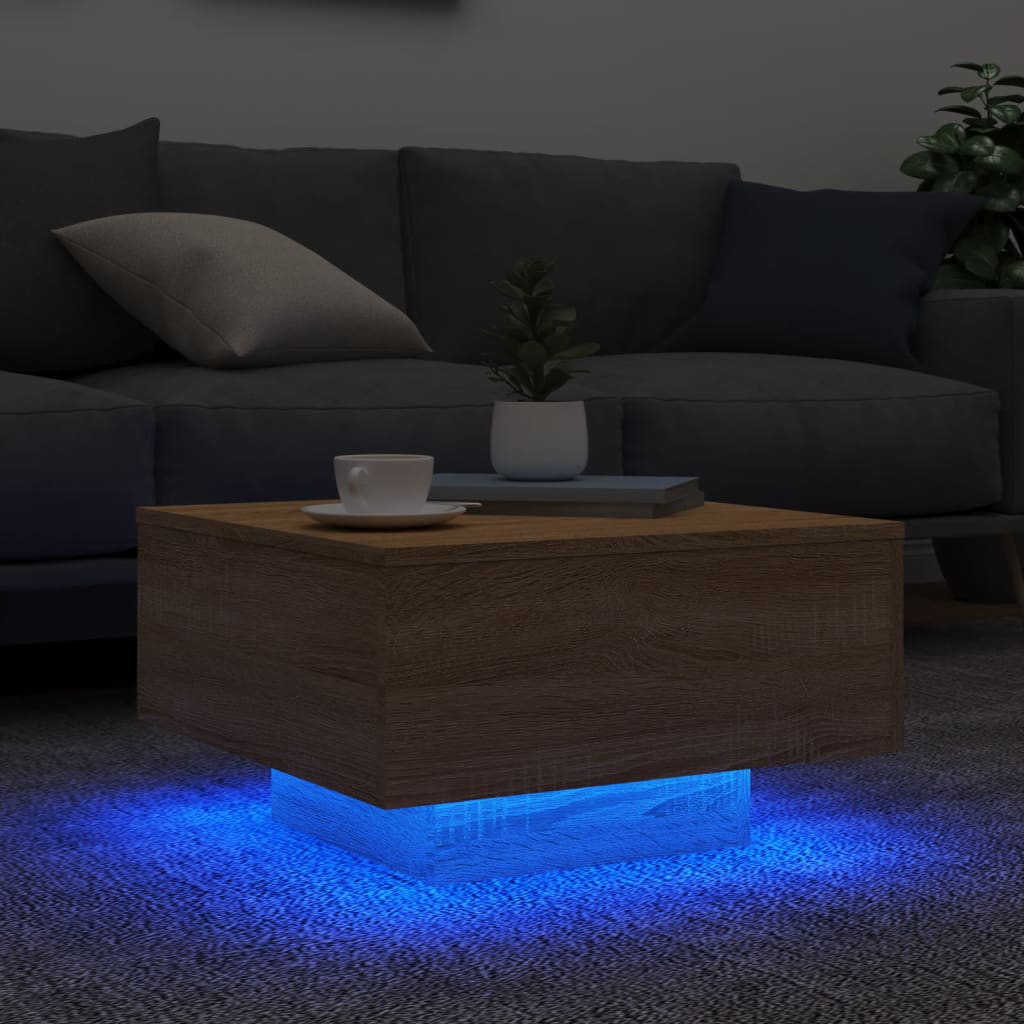 Salongbord med LED-lys sonoma eik 55x55x31 cm